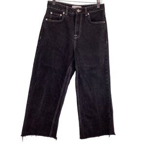 Zara Woman‎ Premium Denim Black Cropped Jeans Size 4 Raw Hem & Contrast Stitch